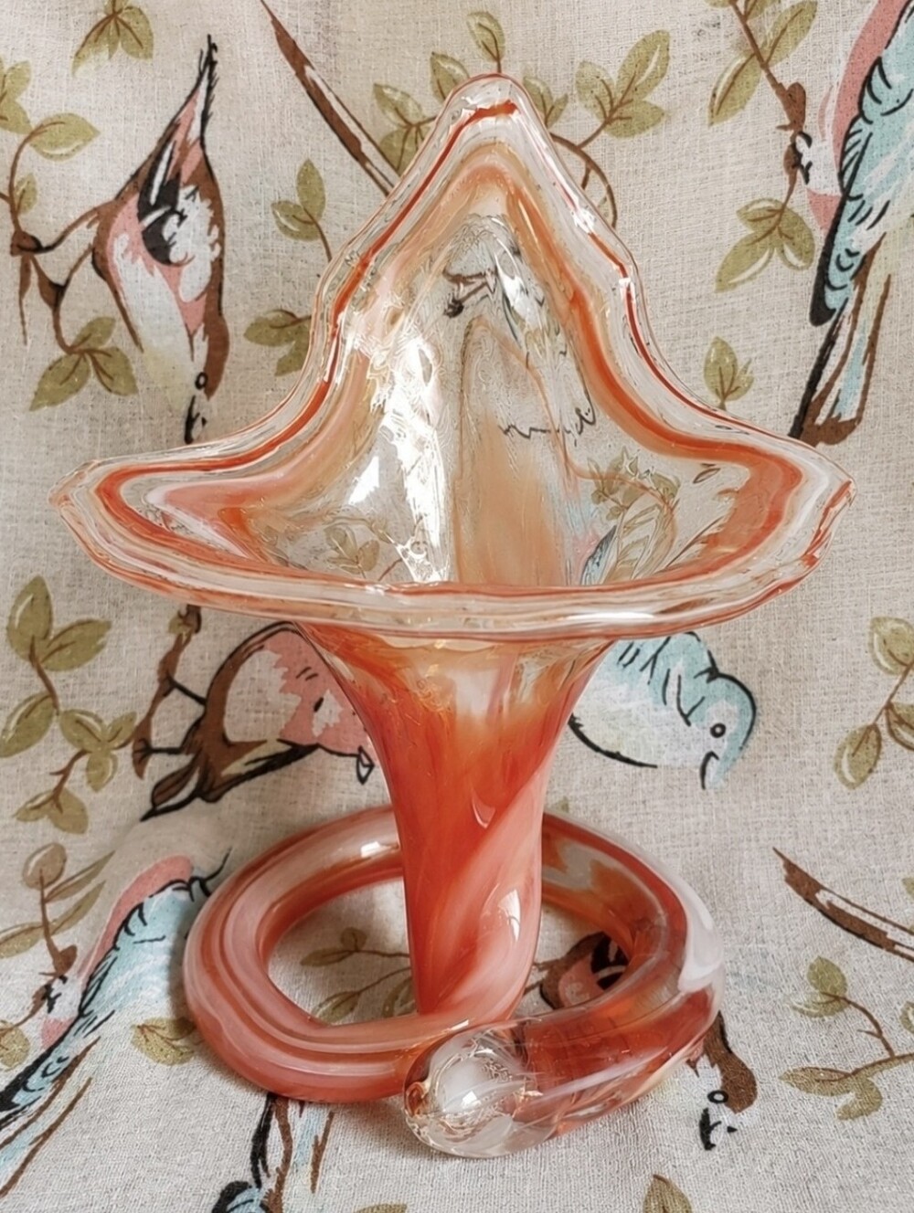 Jack In The Pulpit Blown Glass Swirled Orange Vintage Flower Vase Pontil Mark